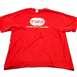 TWA Trans World Airlines Red Graphic T-Shirt Gildan Mens 2XL Retro Aviation Logo